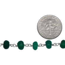 Load image into Gallery viewer, Brass Silver Plated 6.3mm Width by 3.6mm Length Natural Hand Cut Green Onyx Stone, Gem Stone Chain. Price per: 1 Inch.
