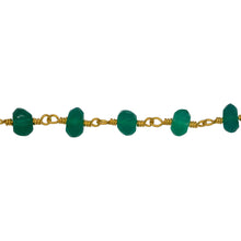 Load image into Gallery viewer, Chain by Foot. Brass Gold Plated 5.3mm Width by 3.0mm Length Natural Hand Cut Green Onyx Stone, Gem Stone Chain. Price per: 1 Inch.

