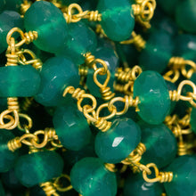 Load image into Gallery viewer, Brass Gold Plated 5.3mm Width by 3.0mm Length Natural Hand Cut Green Onyx Stone, Gem Stone Chain. Price per: 1 Inch.
