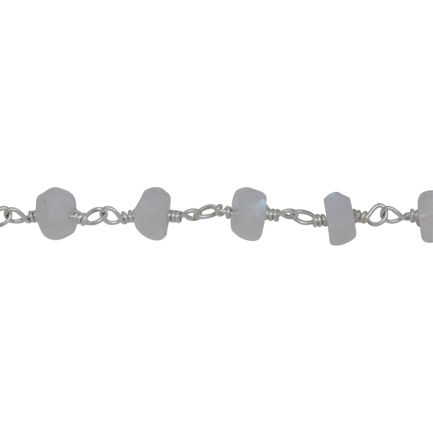Chain by Foot. Brass Silver Plated 5.8mm Width by 3.1mm Length Natural Hand Cut Moon Stone Stone, Gem Stone Chain. Price per: 1 Inch.