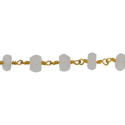 Chain by Foot. Brass Gold Plated 5.8mm Width by 3.1mm Length Natural Hand Cut Moon Stone Stone, Gem Stone Chain. Price per: 1 Inch.