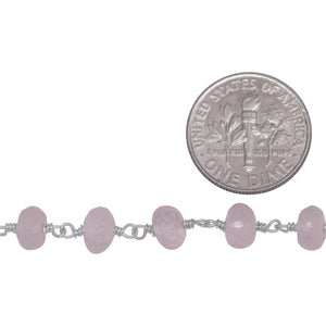 Brass Silver Plated 6.3mm Width by 4.0mm Length Natural Hand Cut Rose Quartz, Gem Stone Chain. Price per: 1 Inch.