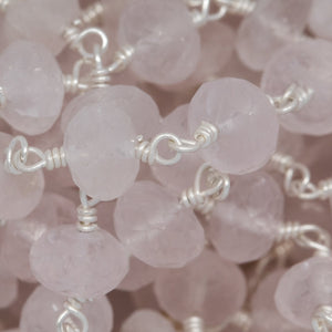 Brass Silver Plated 6.3mm Width by 4.0mm Length Natural Hand Cut Rose Quartz, Gem Stone Chain. Price per: 1 Inch.