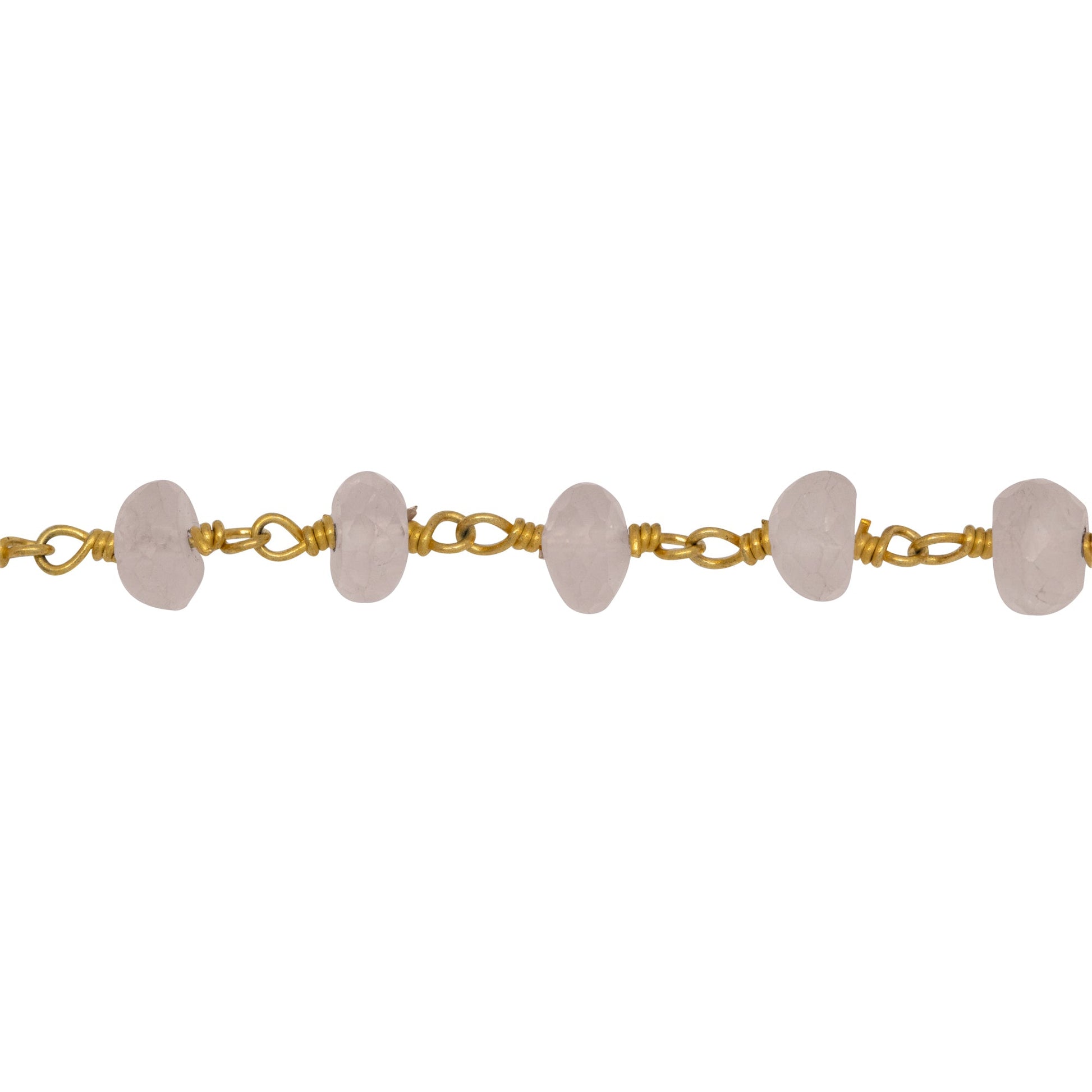 Chain by Foot. Brass Gold Plated 6.3mm Width by 4.0mm Length Natural Hand Cut Rose Quartz, Gem Stone Chain. Price per: 1 Inch.