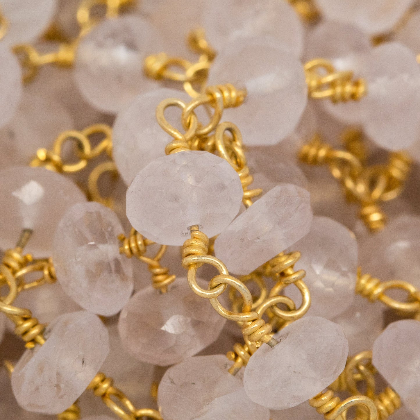 Brass Gold Plated 6.3mm Width by 4.0mm Length Natural Hand Cut Rose Quartz, Gem Stone Chain. Price per: 1 Inch.