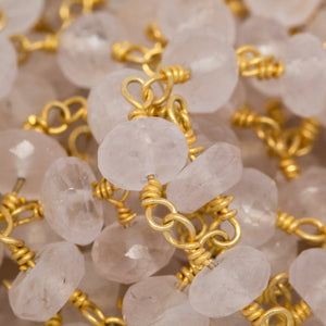 Brass Gold Plated 6.3mm Width by 4.0mm Length Natural Hand Cut Rose Quartz, Gem Stone Chain. Price per: 1 Inch.