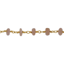 Load image into Gallery viewer, Chain by Foot. Brass Gold Plated 5.7mm Width by 3.5mm Length Natural Hand Cut Peach Moon Stone, Gem Stone Chain. Price per: 1 Inch.
