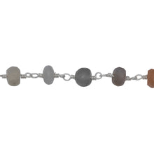 Load image into Gallery viewer, Chain by Foot. Brass Silver Plated 5.9mm Width by 3.8mm Length Natural Hand Cut Moon Stone, Gem Stone Chain. Price per: 1 Inch.
