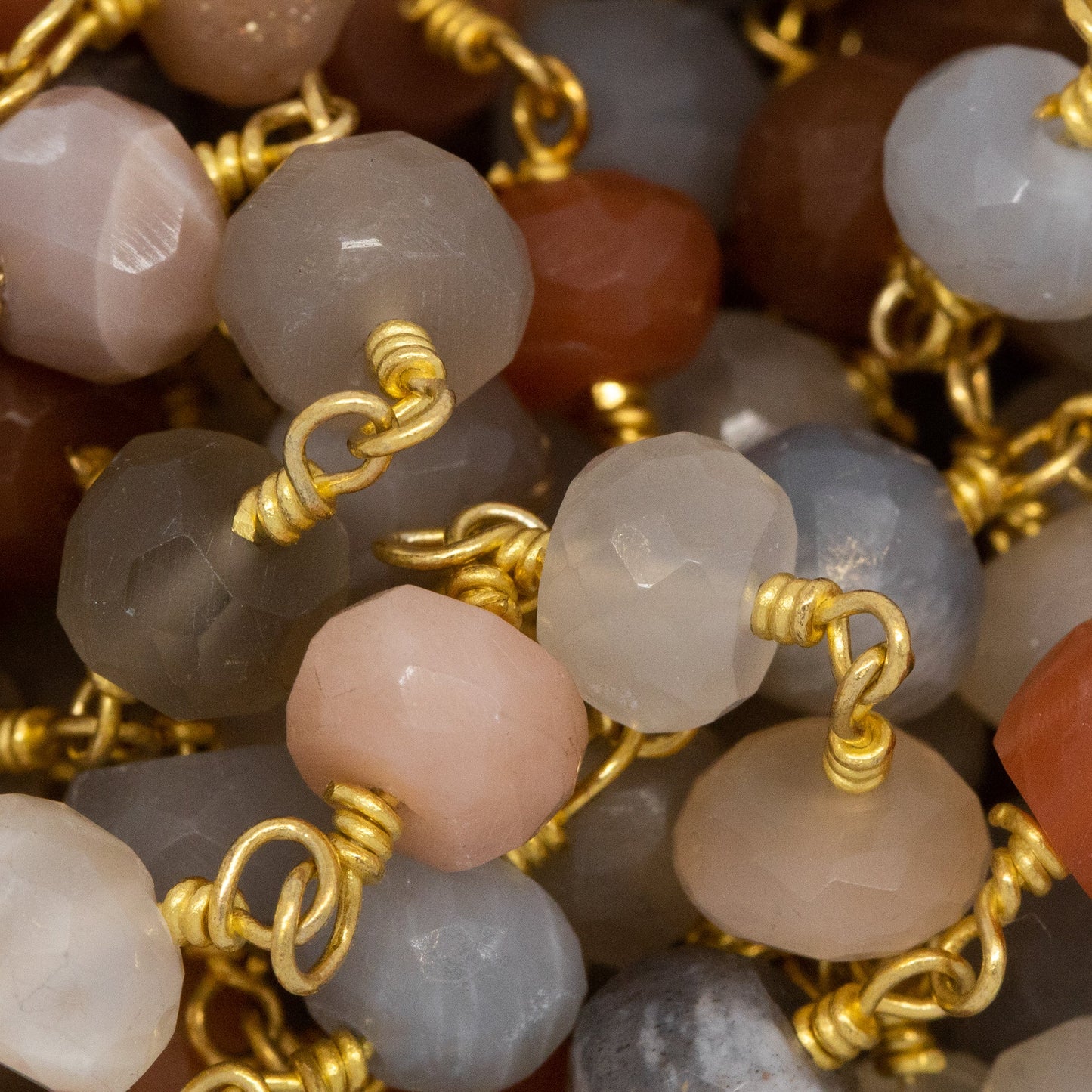 Brass Gold Plated 5.9mm Width by 3.8mm Length Natural Hand Cut Moon Stone, Gem Stone Chain. Price per: 1 Inch.