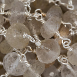 Brass Silver Plated 6.95mm Width by 5.25mm Length Natural Hand Cut Rutilated Quartz, Gem Stone Chain. Price per: 1 Inch.