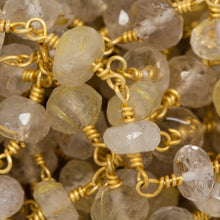 Load image into Gallery viewer, Brass Gold Plated 5.15mm Width by 3.60mm Length Natural Hand Cut Rutilated Quartz, Gem Stone Chain. Price per: 1 Inch.
