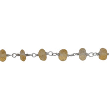 Load image into Gallery viewer, Chain by Foot. Brass Silver Plated 4.90mm Width by 2.75mm Length Natural Hand Cut Citrine Stone, Gem Stone Chain. Price per: 1 Inch.
