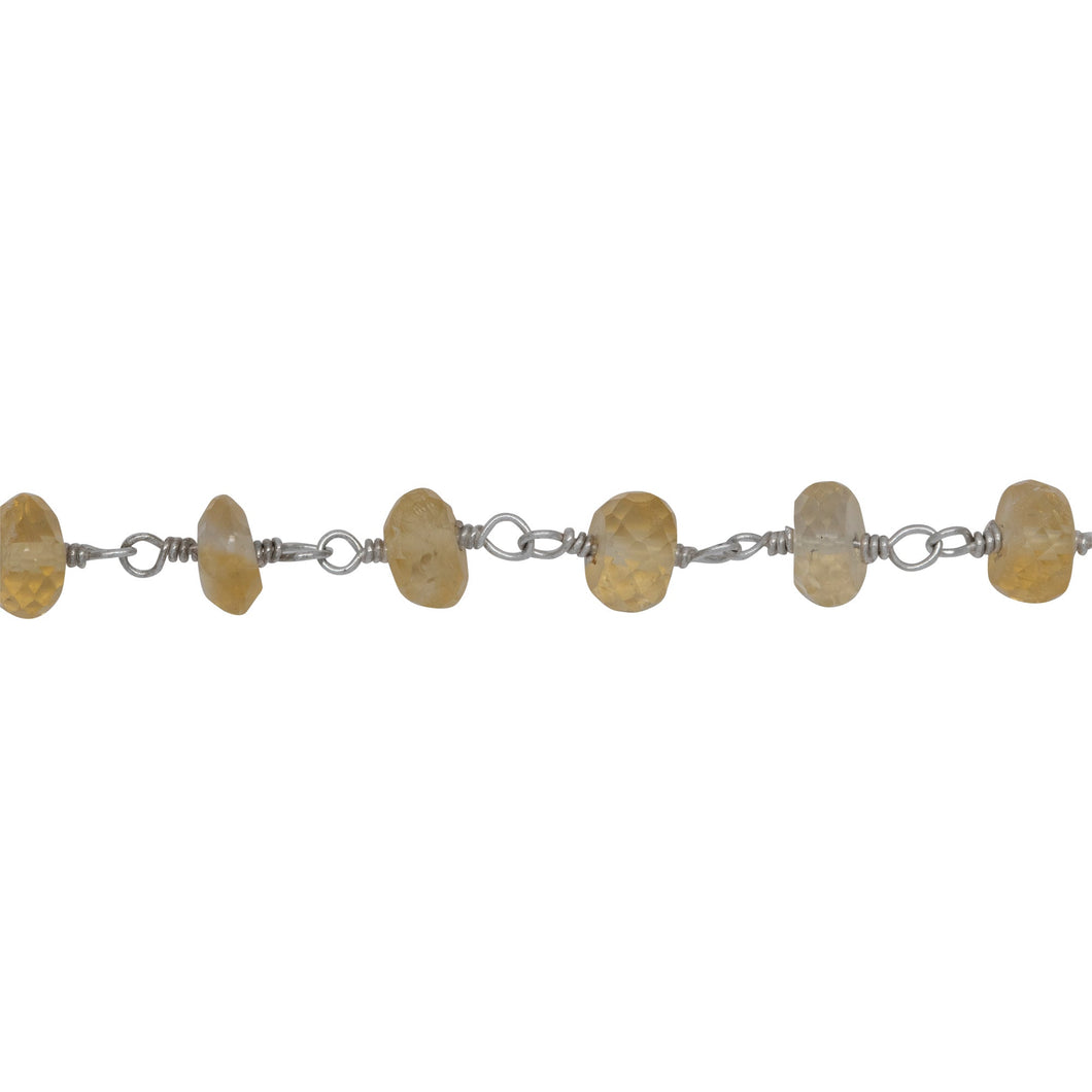 Chain by Foot. Brass Silver Plated 4.90mm Width by 2.75mm Length Natural Hand Cut Citrine Stone, Gem Stone Chain. Price per: 1 Inch.
