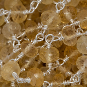 Brass Silver Plated 4.90mm Width by 2.75mm Length Natural Hand Cut Citrine Stone, Gem Stone Chain. Price per: 1 Inch.