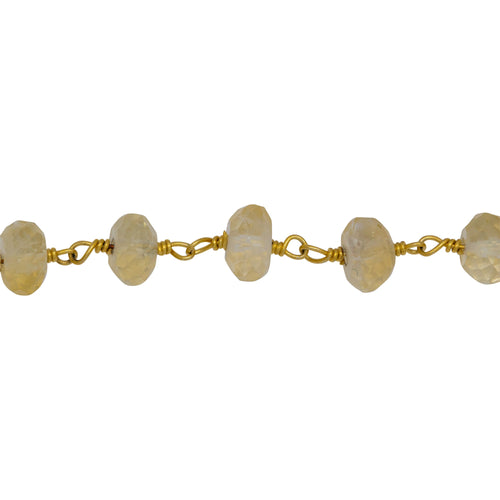 Chain by Foot. Brass Gold Plated 4.90mm Width by 2.75mm Length Natural Hand Cut Citrine Stone, Gem Stone Chain. Price per: 1 Inch.