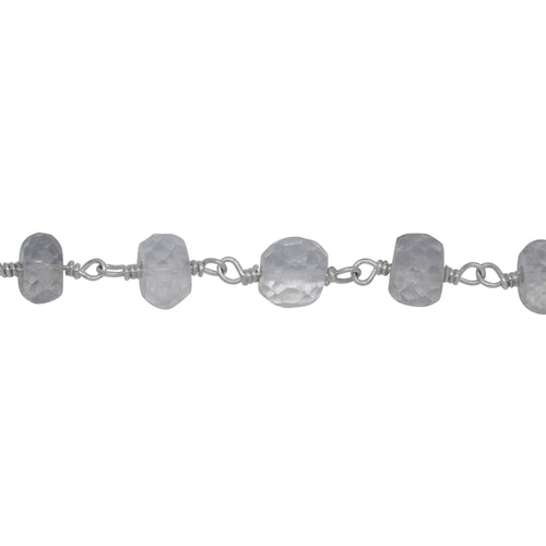 Chain by Foot. Brass Silver Plated 6.15mm Width by 4.75mm Length Natural Hand Cut Quartz, Gem Stone Chain. Price per: 1 Inch.