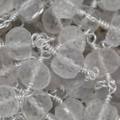 Brass Silver Plated 6.15mm Width by 4.75mm Length Natural Hand Cut Quartz, Gem Stone Chain. Price per: 1 Inch.