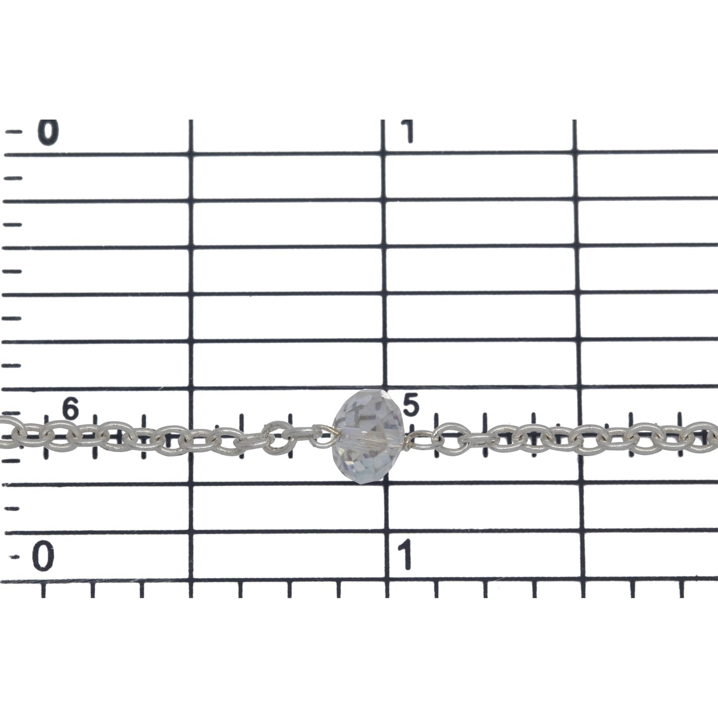 Sterling Silver 2.20mm Width by 2.80mm Length Smooth Cable Chain, Followed by 6.10mm Width by 4.10mm Length Natural Hand Cut AB Crystal Stone Every 2 Inches, Gem Stone Chain. Price per: 1 Inch.