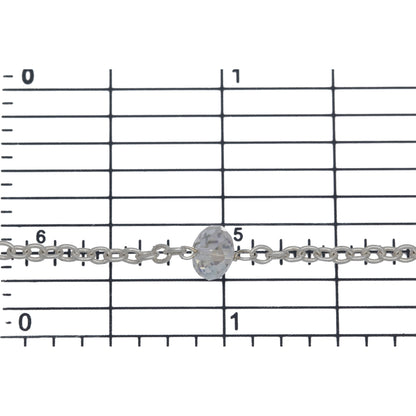 Sterling Silver 2.20mm Width by 2.80mm Length Smooth Cable Chain, Followed by 6.10mm Width by 4.10mm Length Natural Hand Cut AB Crystal Stone Every 2 Inches, Gem Stone Chain. Price per: 1 Inch.