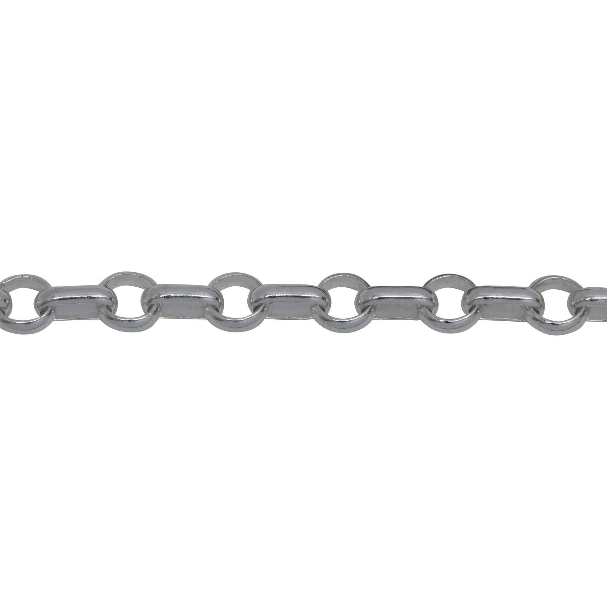 Chain by Foot. Sterling Silver 4.05mm Width / Length Circle Link Followed by 2.50mm Width by 5.06mm Length Oval Link, Rolo Chain. Price per: 1 Foot.