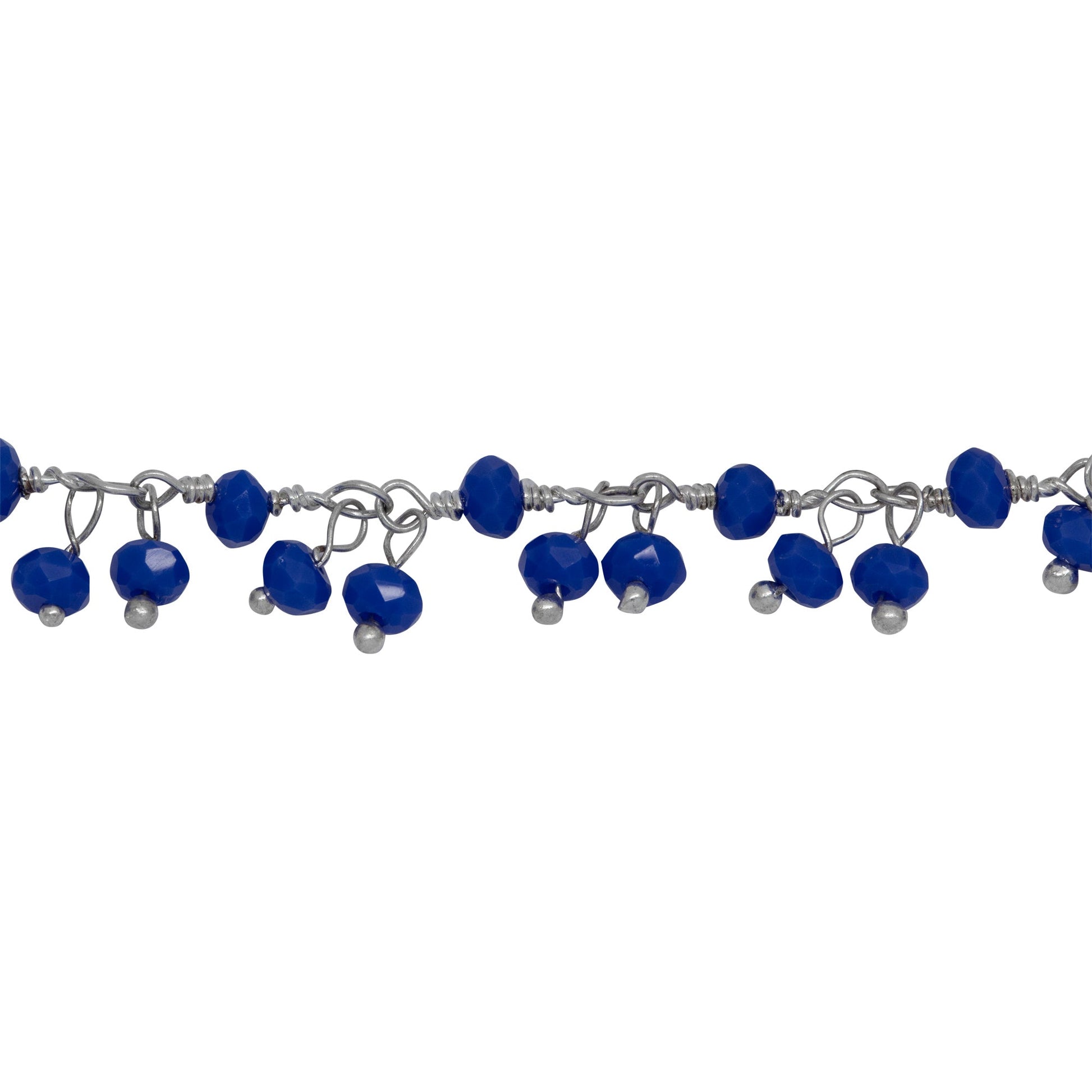 Chain by Foot. Brass Silver Plated 3.50mm Width by 2.45mm Length Natural Hand Cut Lapis Stone, With Two of 3.40mm Width by 2.75mm Length Lapis Stone Hanging off the Chain, Gem Stone Chain. Price per: 1 Inch.