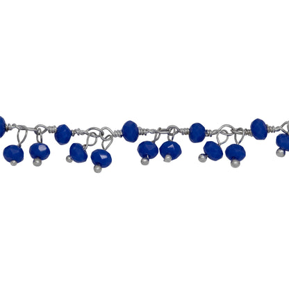 Chain by Foot. Brass Silver Plated 3.50mm Width by 2.45mm Length Natural Hand Cut Lapis Stone, With Two of 3.40mm Width by 2.75mm Length Lapis Stone Hanging off the Chain, Gem Stone Chain. Price per: 1 Inch.