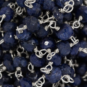 Brass Silver Plated 4.1mm Width by 2.9mm Length Natural Hand Cut Lapis Stone, Gem Stone Chain. Price per: 1 Inch.