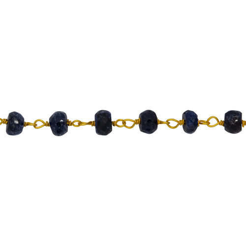 Chain by Foot. Brass Gold Plated 4.1mm Width by 2.9mm Length Natural Hand Cut Lapis Stone, Gem Stone Chain. Price per: 1 Inch.