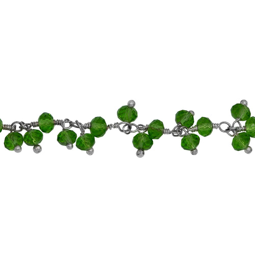 Chain by Foot. Brass Silver Plated 3.50mm Width by 2.65mm Length Natural Hand Cut Peridot Quartz, With Two of 3.50mm Width by 2.65mm Length Peridot Quartz Hanging off the Chain, Gem Stone Chain. Price per: 1 Inch.