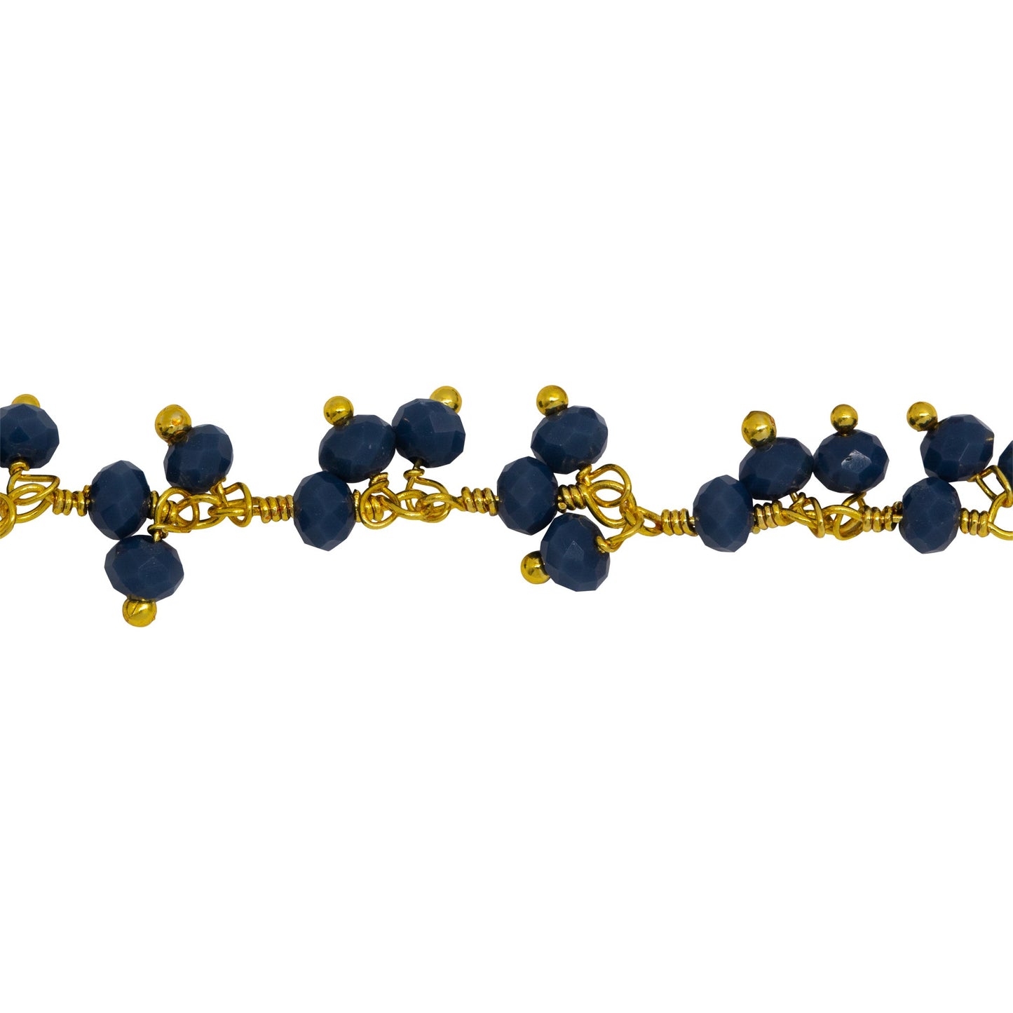 Chain by Foot. Brass Gold Plated 3.40mm Width by 2.75mm Length Natural Hand Cut Sodolite Stone, With Two of 3.40mm Width by 2.75mm Length Sodolite Stone Hanging off the Chain, Gem Stone Chain. Price per: 1 Inch.