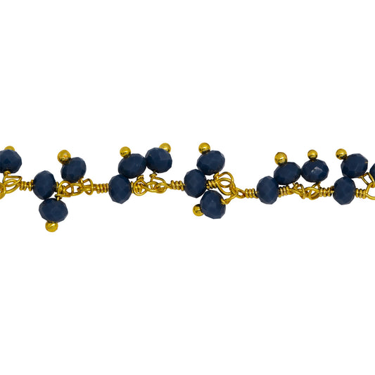 Chain by Foot. Brass Gold Plated 3.40mm Width by 2.75mm Length Natural Hand Cut Sodolite Stone, With Two of 3.40mm Width by 2.75mm Length Sodolite Stone Hanging off the Chain, Gem Stone Chain. Price per: 1 Inch.