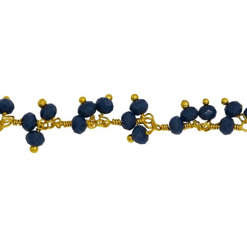 Chain by Foot. Brass Gold Plated 3.40mm Width by 2.75mm Length Natural Hand Cut Sodolite Stone, With Two of 3.40mm Width by 2.75mm Length Sodolite Stone Hanging off the Chain, Gem Stone Chain. Price per: 1 Inch.