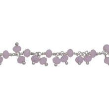 Load image into Gallery viewer, Chain by Foot. Brass Silver Plated 3.40mm Width by 2.75mm Length Natural Hand Cut Rose Quartz, With Two of 3.40mm Width by 2.75mm Length Rose Quartz Hanging off the Chain, Gem Stone Chain. Price per: 1 Inch.
