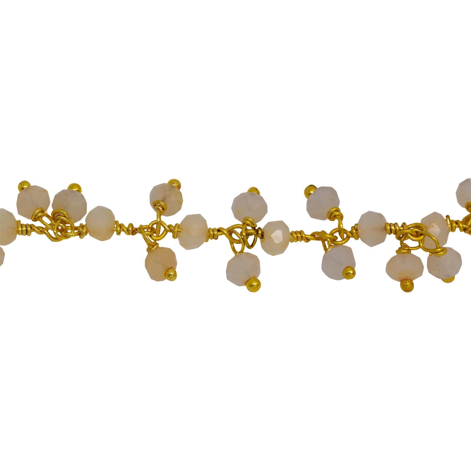 Chain by Foot. Brass Gold Plated 3.40mm Width by 2.75mm Length Natural Hand Cut White Agate Stone, With Two of 3.40mm Width by 2.75mm Length White Agate Stone Hanging off the Chain, Gem Stone Chain. Price per: 1 Inch.