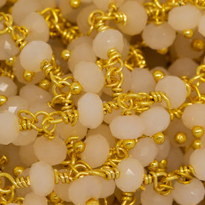 Brass Gold Plated 3.40mm Width by 2.75mm Length Natural Hand Cut White Agate Stone, With Two of 3.40mm Width by 2.75mm Length White Agate Stone Hanging off the Chain, Gem Stone Chain. Price per: 1 Inch.