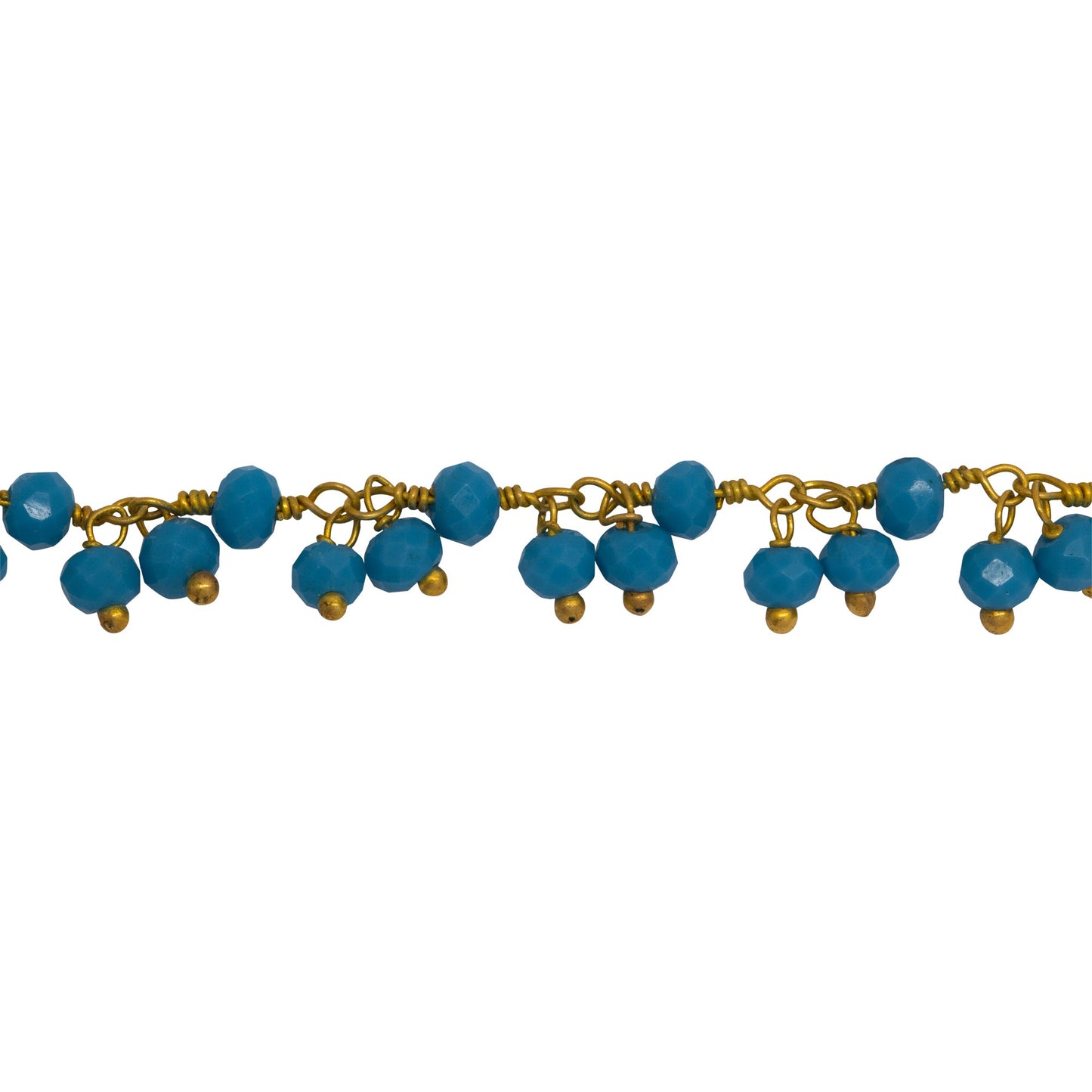 Chain by Foot. Brass Gold Plated 3.36mm Width by 2.91mm Length Natural Hand Cut Turquoise Stone, With Two of 3.60mm Width by 2.80mm Length Turquoise Stone Hanging off the Chain, Gem Stone Chain. Price per: 1 Inch.