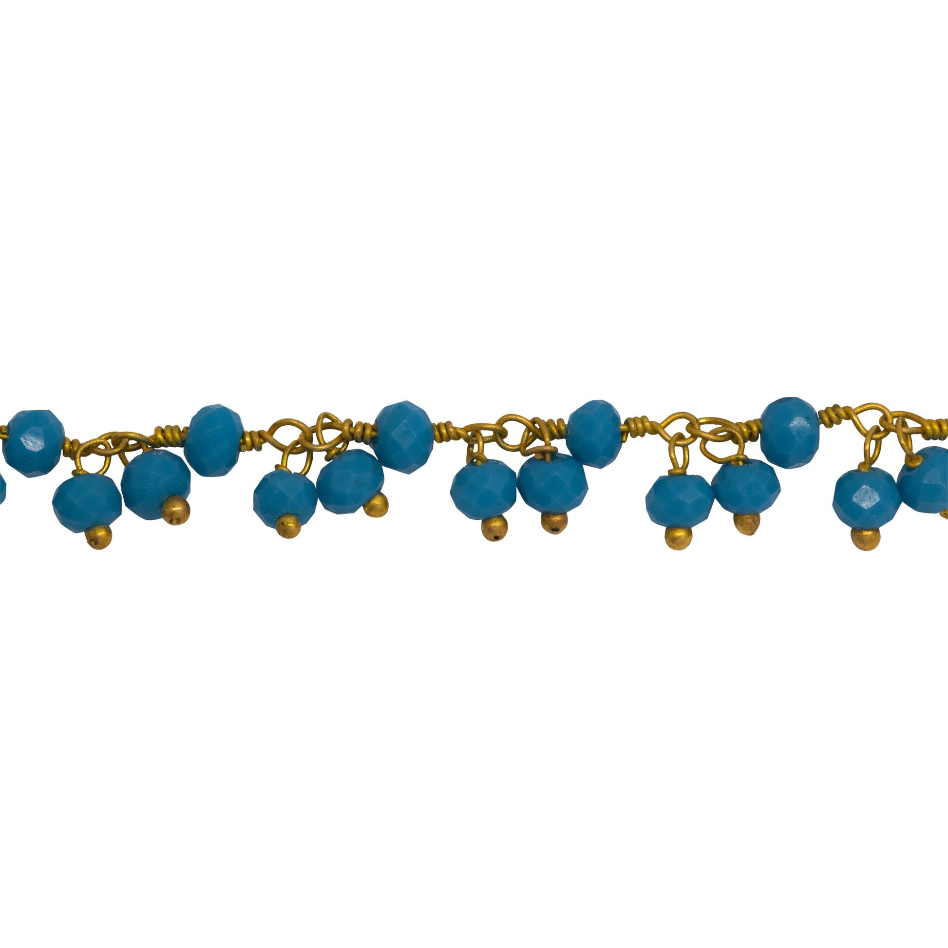 Chain by Foot. Brass Gold Plated 3.36mm Width by 2.91mm Length Natural Hand Cut Turquoise Stone, With Two of 3.60mm Width by 2.80mm Length Turquoise Stone Hanging off the Chain, Gem Stone Chain. Price per: 1 Inch.