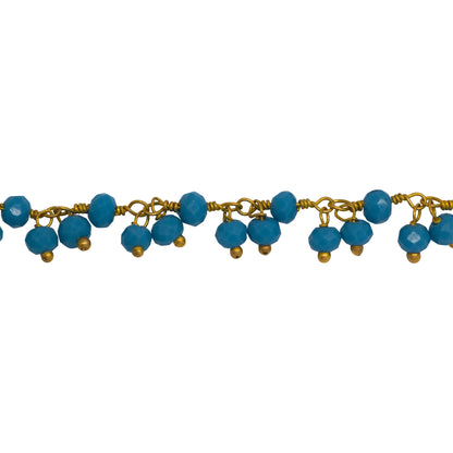 Chain by Foot. Brass Gold Plated 3.36mm Width by 2.91mm Length Natural Hand Cut Turquoise Stone, With Two of 3.60mm Width by 2.80mm Length Turquoise Stone Hanging off the Chain, Gem Stone Chain. Price per: 1 Inch.