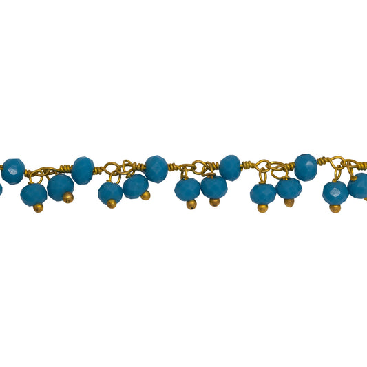 Chain by Foot. Brass Gold Plated 3.36mm Width by 2.91mm Length Natural Hand Cut Turquoise Stone, With Two of 3.60mm Width by 2.80mm Length Turquoise Stone Hanging off the Chain, Gem Stone Chain. Price per: 1 Inch.