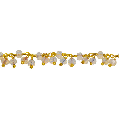 Chain by Foot. Brass Gold Plated 3.50mm Width by 2.95mm Length Opal Shade Crystal, With Two of 3.45mm Width by 2.55mmLength Opal Shade Crystal Hanging off the Chain, Gem Stone Chain. Price per: 1 Inch.