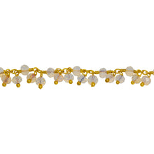 Load image into Gallery viewer, Chain by Foot. Brass Gold Plated 3.50mm Width by 2.95mm Length Opal Shade Crystal, With Two of 3.45mm Width by 2.55mmLength Opal Shade Crystal Hanging off the Chain, Gem Stone Chain. Price per: 1 Inch.
