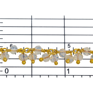 Brass Gold Plated 3.50mm Width by 2.95mm Length Opal Shade Crystal, With Two of 3.45mm Width by 2.55mmLength Opal Shade Crystal Hanging off the Chain, Gem Stone Chain. Price per: 1 Inch.