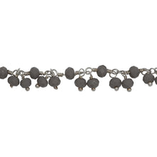 Load image into Gallery viewer, Chain by Foot. Brass Silver Plated 3.60mm Width by 2.80mm Length Natural Hand Cut Gray Chalcedony Stone, With Two of 3.58mm Width by 2.80mm Length Gray Chalcedony Stone Hanging off the Chain, Gem Stone Chain. Price per: 1 Inch.
