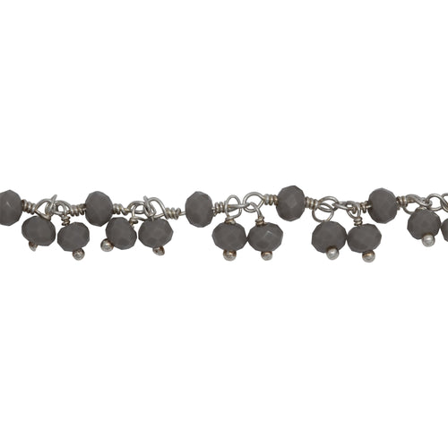 Chain by Foot. Brass Silver Plated 3.60mm Width by 2.80mm Length Natural Hand Cut Gray Chalcedony Stone, With Two of 3.58mm Width by 2.80mm Length Gray Chalcedony Stone Hanging off the Chain, Gem Stone Chain. Price per: 1 Inch.