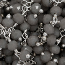 Load image into Gallery viewer, Brass Silver Plated 3.60mm Width by 2.80mm Length Natural Hand Cut Gray Chalcedony Stone, With Two of 3.58mm Width by 2.80mm Length Gray Chalcedony Stone Hanging off the Chain, Gem Stone Chain. Price per: 1 Inch.
