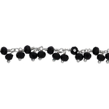 Load image into Gallery viewer, Chain by Foot. Brass Silver Plated 3.46mm Width by 2.76mm Length Natural Hand Cut Black Shade - Quartz, With Two of 3.46mm Width by 2.76mm Length Black Quartz Hanging off the Chain, Gem Stone Chain. Price per: 1 Inch.
