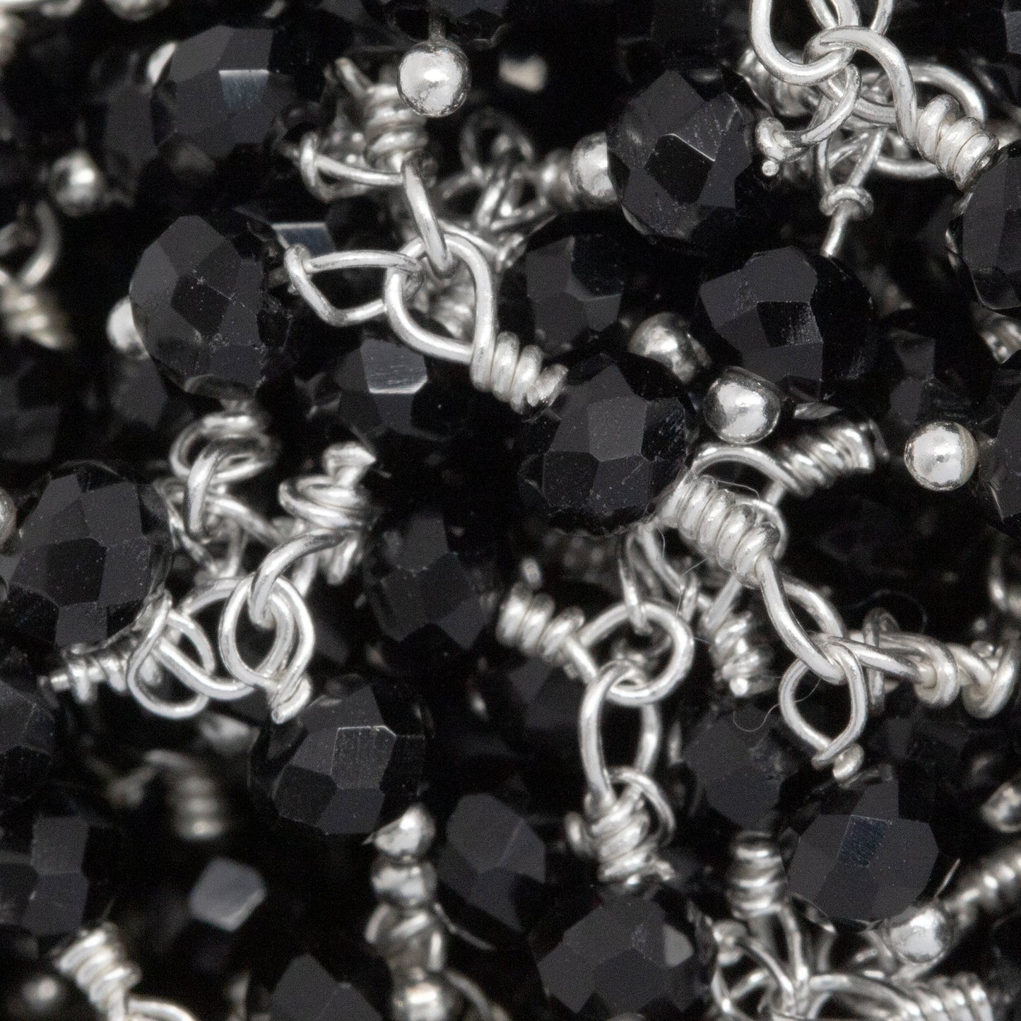 Brass Silver Plated 3.46mm Width by 2.76mm Length Natural Hand Cut Black Shade - Quartz, With Two of 3.46mm Width by 2.76mm Length Black Quartz Hanging off the Chain, Gem Stone Chain. Price per: 1 Inch.