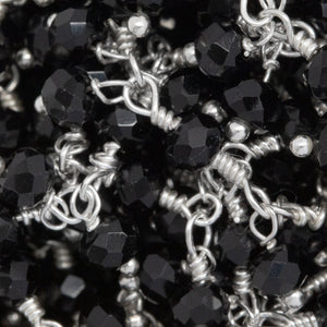 Brass Silver Plated 3.46mm Width by 2.76mm Length Natural Hand Cut Black Shade - Quartz, With Two of 3.46mm Width by 2.76mm Length Black Quartz Hanging off the Chain, Gem Stone Chain. Price per: 1 Inch.