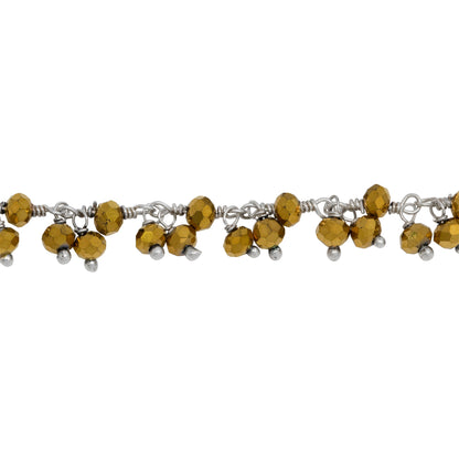 Chain by Foot. Brass Silver Plated 3.46mm Width by 2.46mm Length Natural Hand Cut Gold Pyrite Stone, With Two of 3.46mm Width by 2.46mm Length Gold Pyrite Stone Hanging off the Chain, Gem Stone Chain. Price per: 1 Inch.