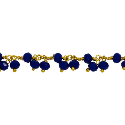 Chain by Foot. Brass Gold Plated 3.67mm Width by 2.85mm Length Natural Hand Cut Lapis Stone, With Two of 3.40mm Width by 2.59mm Length Lapis Stone Hanging off the Chain, Gem Stone Chain. Price per: 1 Inch.